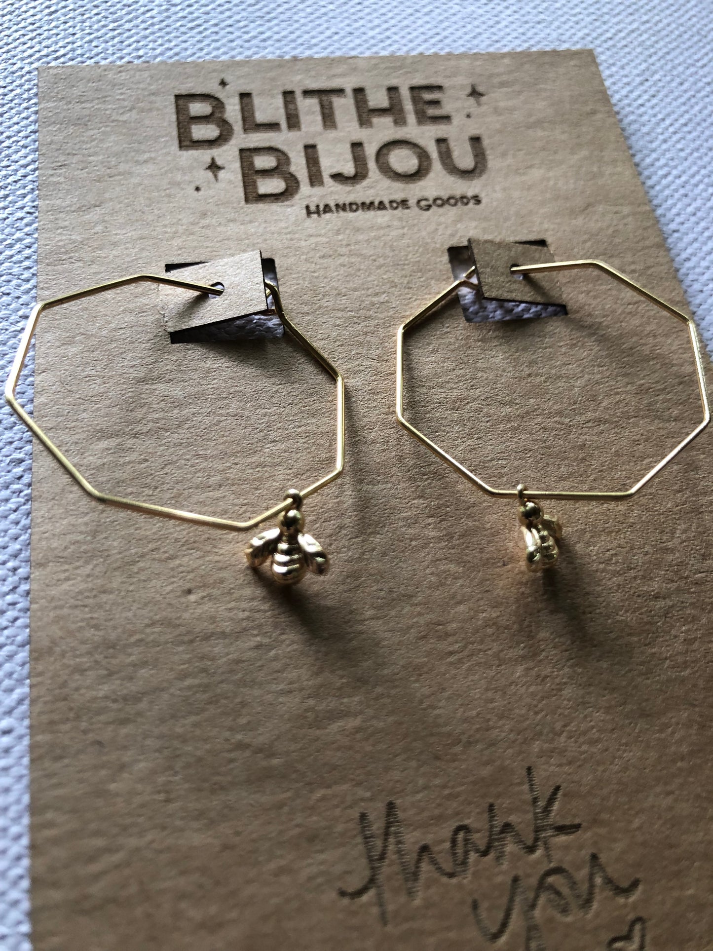 Gold Hexagon Hoops with Bees