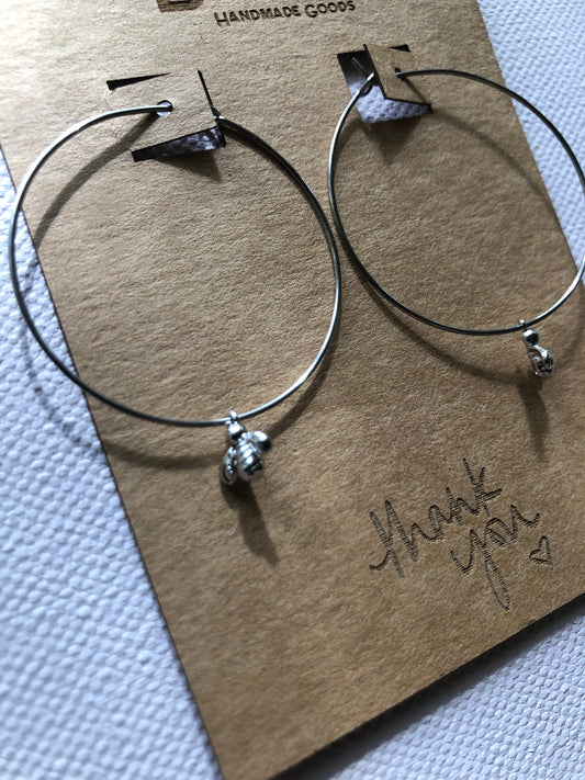 Silver Hoops with Bees