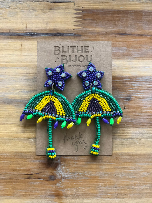 Beaded Second Line Umbrella Statement Earrings