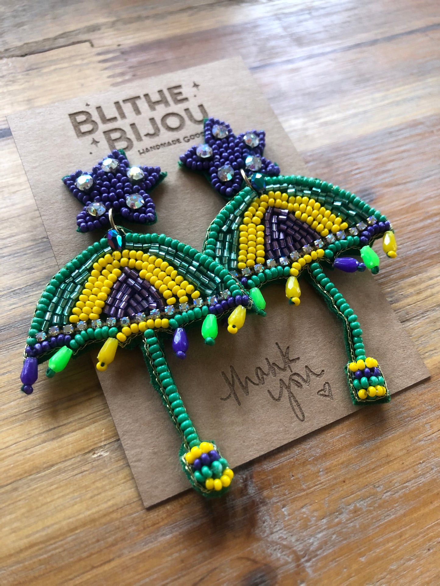 Beaded Second Line Umbrella Statement Earrings