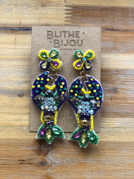 Beaded Crawfish Statement Earrings