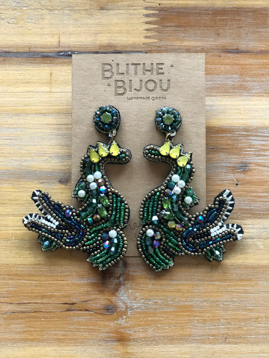 Beaded Alligator Statement Earrings